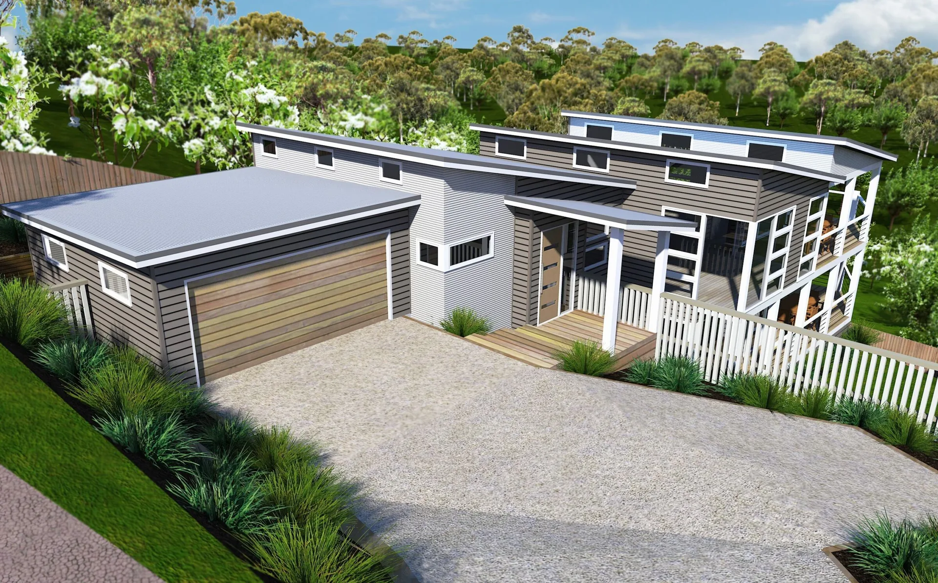 A contemporary Storybook home with clean rooflines and large glazing